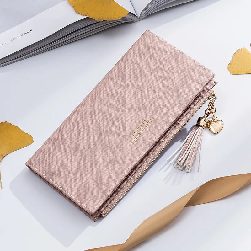 Leather Tassel Women Wallets Zipper Portefeuille Female Purse Clutch