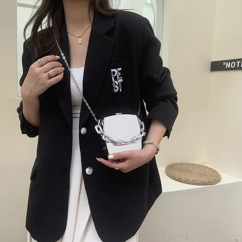 Silver PVC Clutch Bag Evening Chain Shoulder Crossbody Mini Purse Handbag
