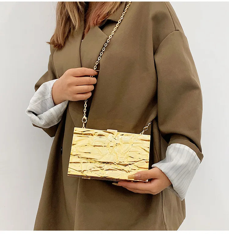 Silver PVC Evening Clutch Chain Shoulder Crossbody Bag