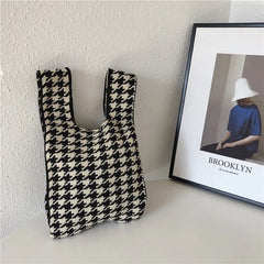 Knitted Checkerboard Women's Bag Houndstooth Handbag Small Tote Bag