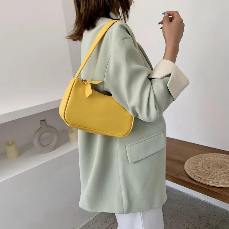 Small Retro Lady Handbag Soft PU Leather Underarm Bag