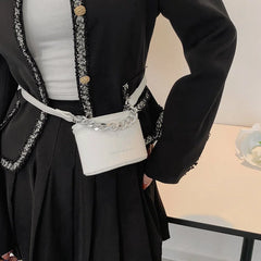 Mini PU Leather Chain Bucket Crossbody Sling Bag for Women