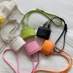 Mini PU Leather Chain Bucket Crossbody Sling Bag for Women