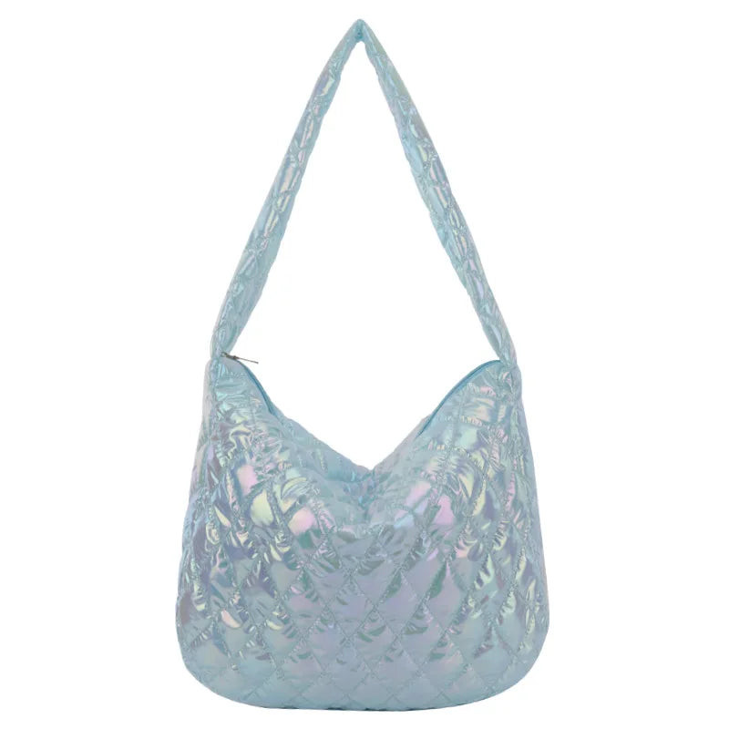Rainbow Puffy Padded Quilting Tote Bag for Women