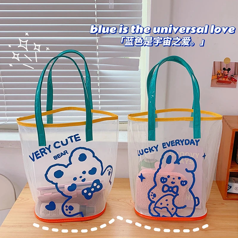 Shoulder Bag for Women Bear Bunny Transparent Waterproof Beach Bags