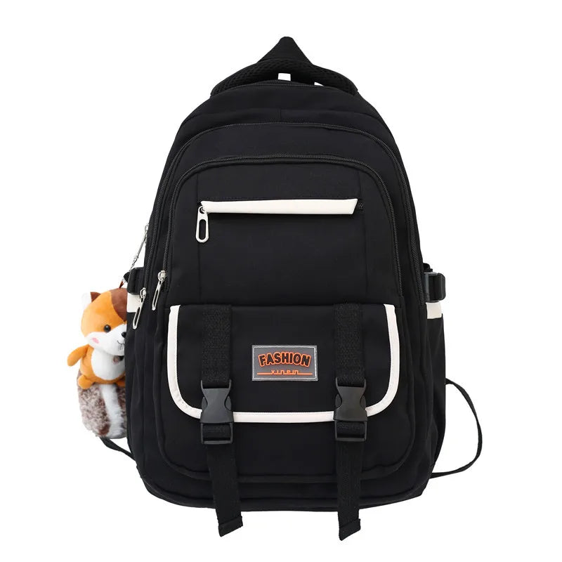Unisex Canvas Backpack Student Solid Schoolbag Girl Casual Large Capacity