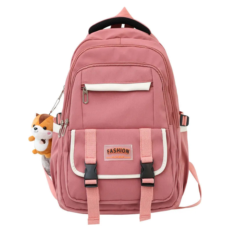 Unisex Canvas Backpack Student Solid Schoolbag Girl Casual Large Capacity