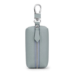 Men Zipper Open Cowhide Leather Small Items Case Hook Style