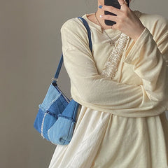 Versatile Contrast Small Denim Canvas Casual Shoulder Bag