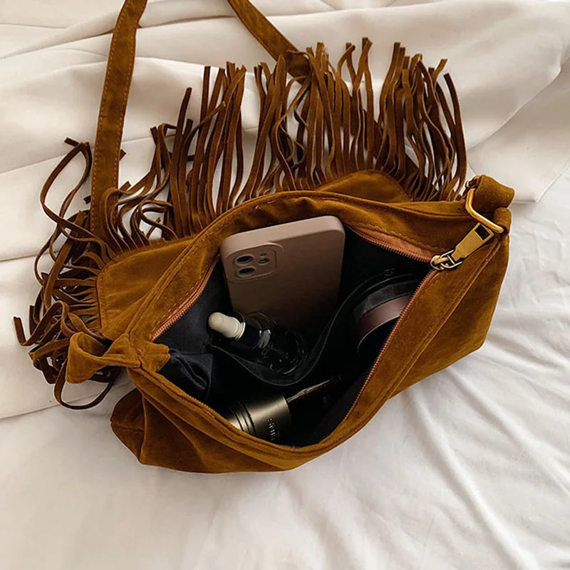 Vintage Suede Bohemian Fringe Tassel Shoulder Bag