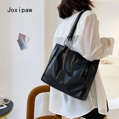 Vintage Solid Large Capacity Handbag for Women Girl Pu Leather Shoulder Bag