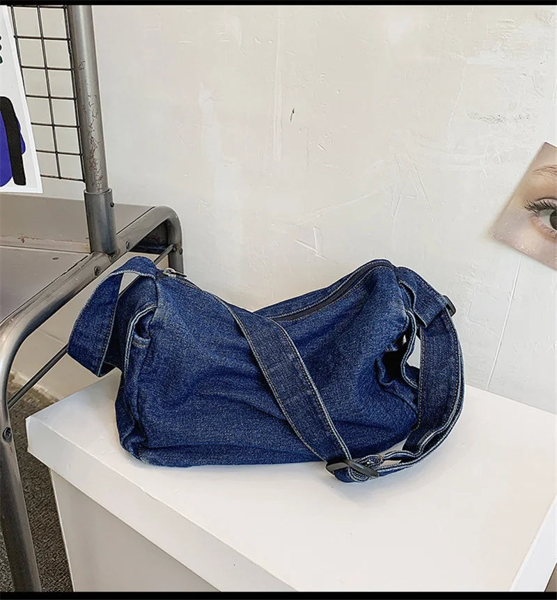 Vintage Denim Shoulder Bag for Girls Harajuku Style