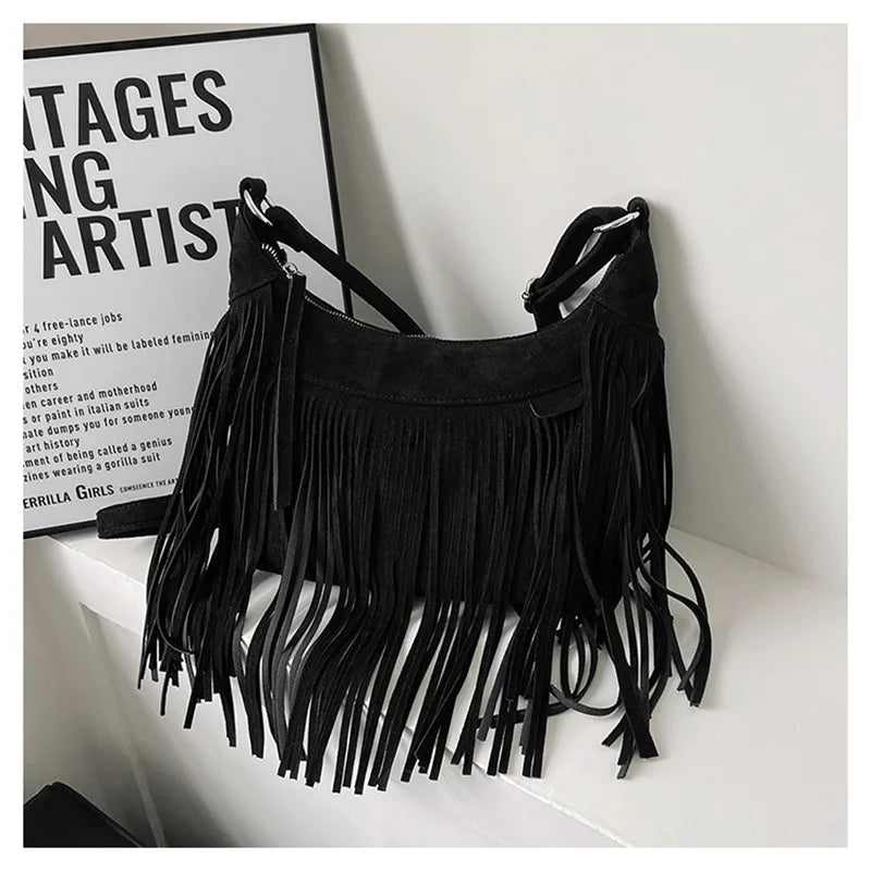 Vintage Style Women Shoulder Bags Suede Tassel Cross Body Bags