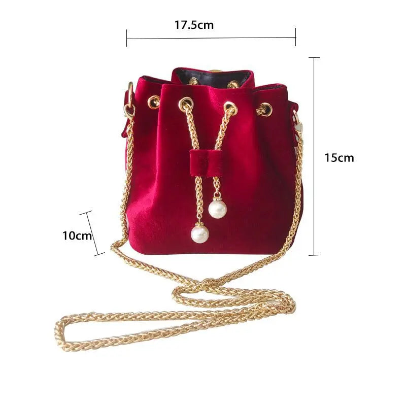 Vintage Sweet Wine Red Velvet Crossbody Bucket Bag