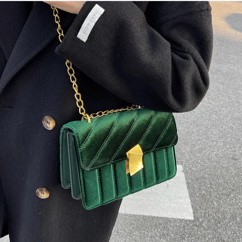 Vintage Velvet Leather Small Crossbody Shoulder Bags for Women Winter Tote Purse