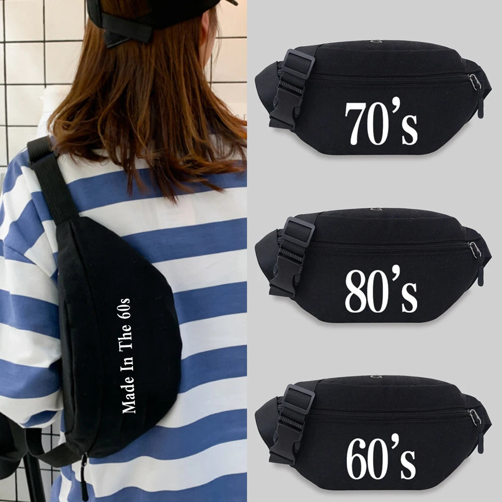 60S-90S Pattern Bum Bag Unisex Chest Pack Sports Fanny Pack