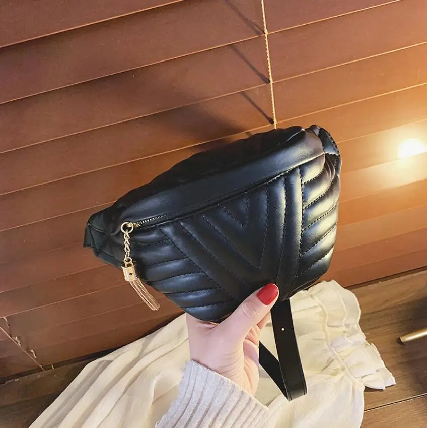 Women PU Fanny Pack Zipper Chest Bag Girls Travel Belt Bag