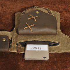 Waterproof Canvas+Leather Small Belt Messenger Bag Fanny Waist Pack For Men