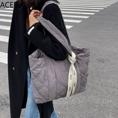 Winter Nylon Quilted Shopper Totes Women Handbags Lady Satchels Bags