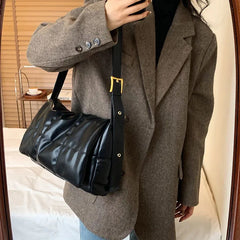 Winter Quilted Ladies Padded Crossbody Bag Soft PU Leather Messenger Bag