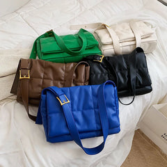 Winter Quilted Ladies Padded Crossbody Bag Soft PU Leather Messenger Bag