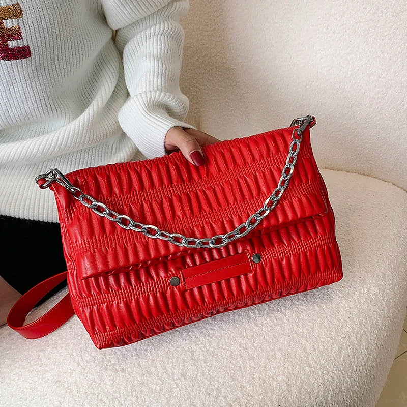 Winter Women Pu Leather Crossbody Bag Chain Shoulder Bag