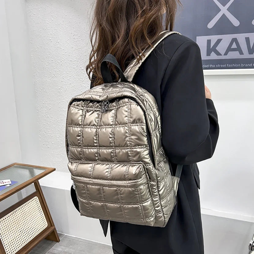 Winter Down Women's Backpack Ultra Light Space Bag Quilted Plaid Female S