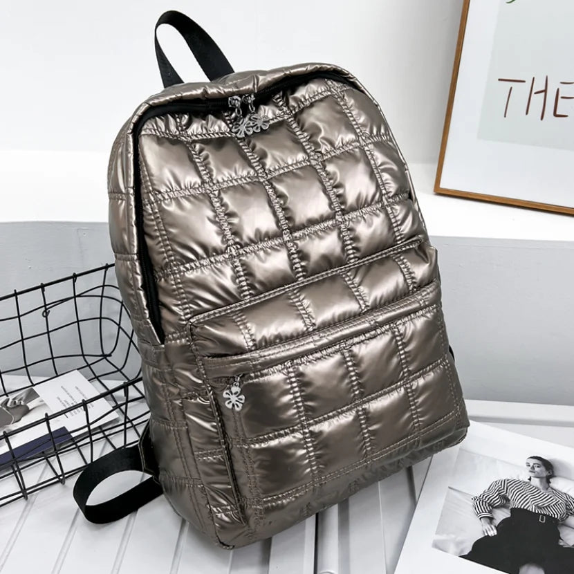 Winter Down Women's Backpack Ultra Light Space Bag Quilted Plaid Female S