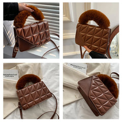 Winter Shoulder Bag Fur Top-handle Handbags Purse Female PU Leather