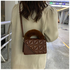 Winter Shoulder Bag Fur Top-handle Handbags Purse Female PU Leather