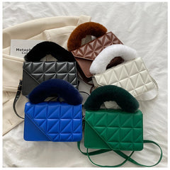 Winter Shoulder Bag Fur Top-handle Handbags Purse Female PU Leather