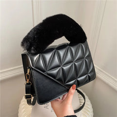 Winter Shoulder Bag Fur Top-handle Handbags Purse Female PU Leather