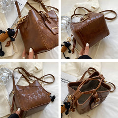 Winter Women's Bucket Messenger Bag Top PU Leather Rhombus Shoulder Bag