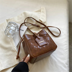 Winter Women's Bucket Messenger Bag Top PU Leather Rhombus Shoulder Bag