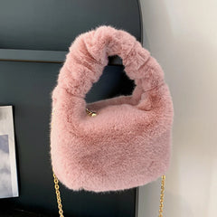 Winter INS Plush Small Faux Fur Handbag Fluffy Tote Shoulder Bag