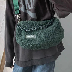 Winter Messenger Plush Bag Lamb Wool Youth One-Shoulder Bag Chain Street