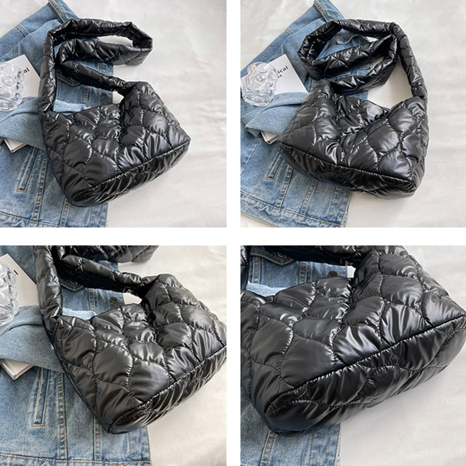 Winter Padded Women's Shoulder Messenger Bag Top Fabric Tote Lady Small Crossbod