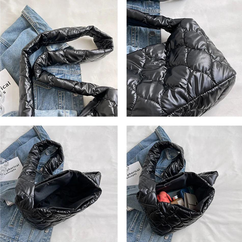 Winter Padded Women's Shoulder Messenger Bag Top Fabric Tote Lady Small Crossbod
