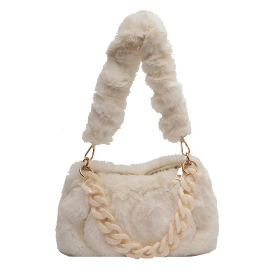 Vintage Plush Shoulder Bag Chain Tote Female Handbag