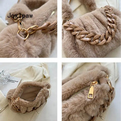 Vintage Plush Shoulder Bag Chain Tote Female Handbag
