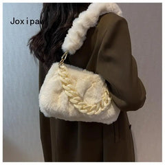 Vintage Plush Shoulder Bag Chain Tote Female Handbag