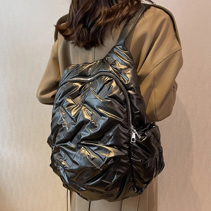 Large Capacity Women's Backpack Ruched Knapsack Travel Bags