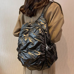 Large Capacity Women's Backpack Ruched Knapsack Travel Bags