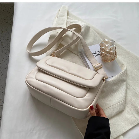 Winter Women Soft PU Leather Flap Bag Shoulder Crossbody Bags Solid Lady Purses