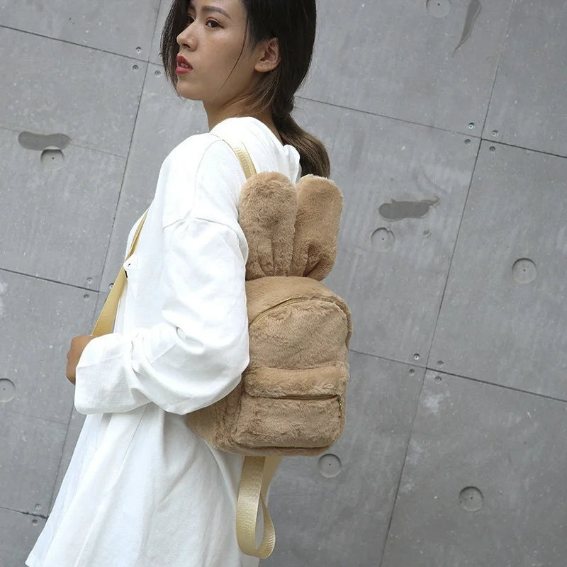 Winter Plush Backpack for Girls Pink