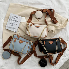 Women Small PU Leather Shoulder Bag Three in One Handbags