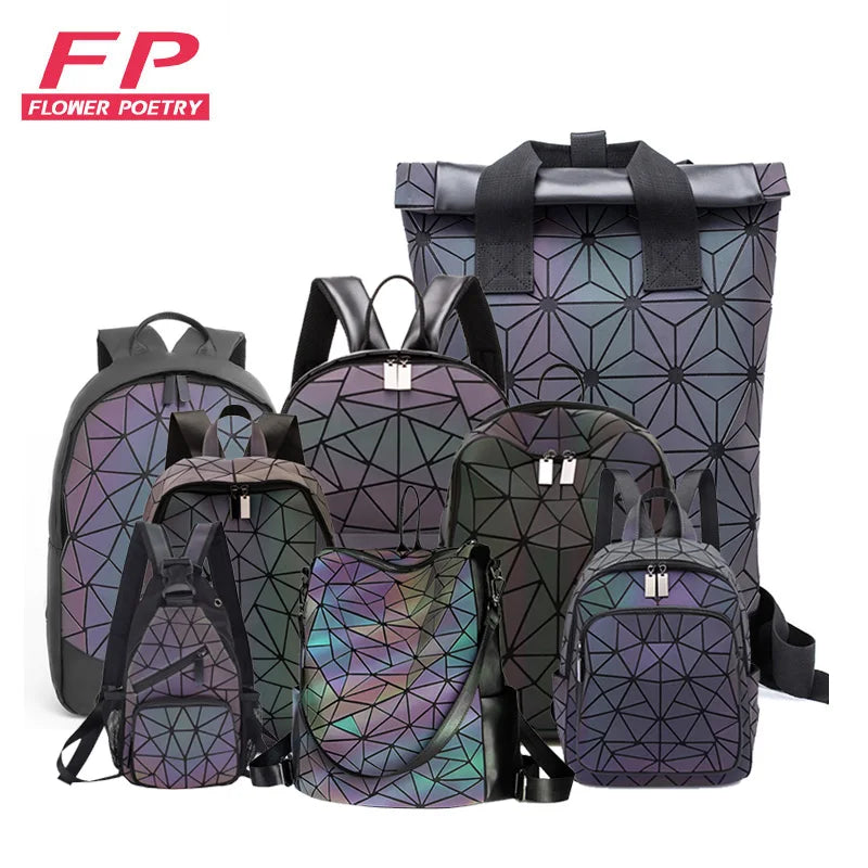Geometric Luminous Backpack for Girls School Student Rucksack