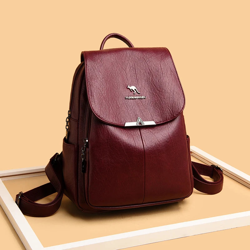 Women Backpack Soft Leather Large Capacity Travel Bag Tote