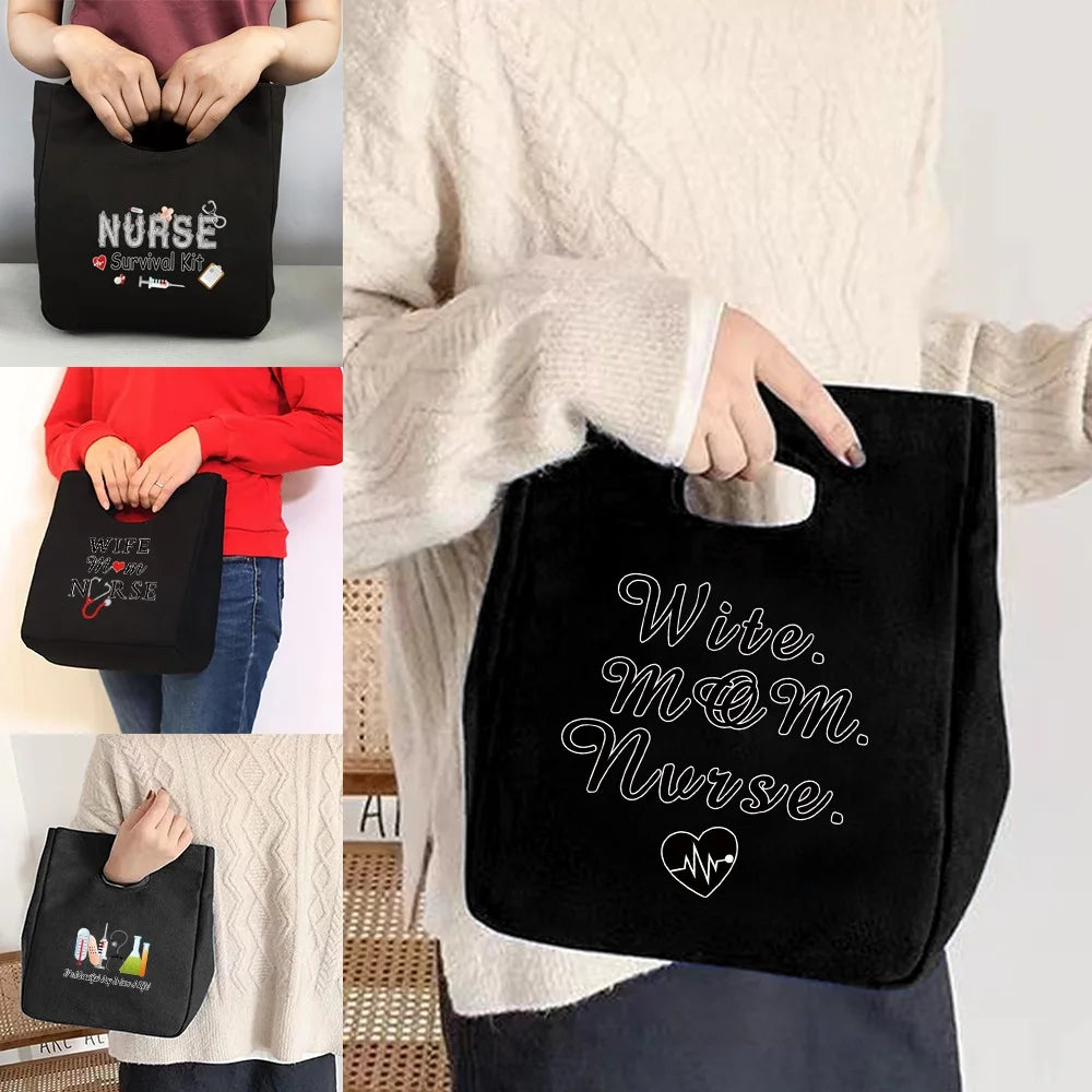 Canvas Thermal Lunch Bag for Women - Portable Eco Shopper Storage Bags