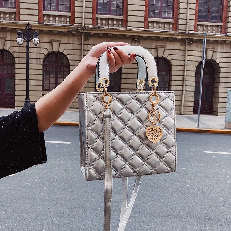 Women Tote Silver Handbag Crossbody Shoulder Bags Short Handle